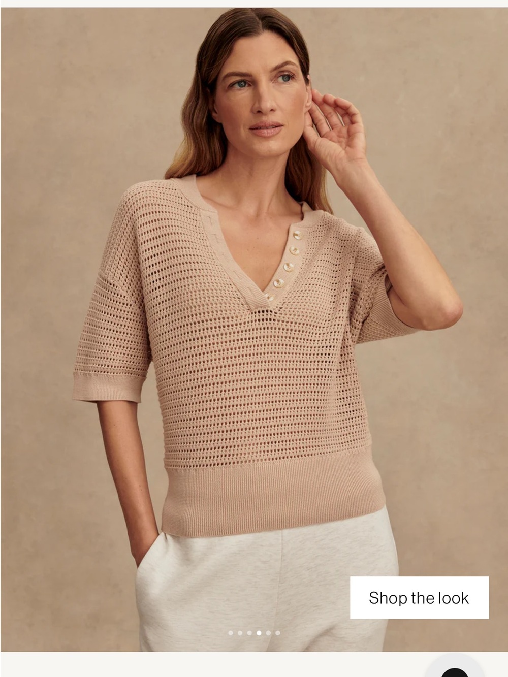 Varley V-Neck Short Sleeve Knit Sweater in Blush